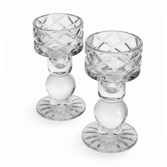 Vintage Set of 2 6" BLOCK Candleholder Candlestick Holders Cut Lead Crystal EUC - Picture 2 of 12